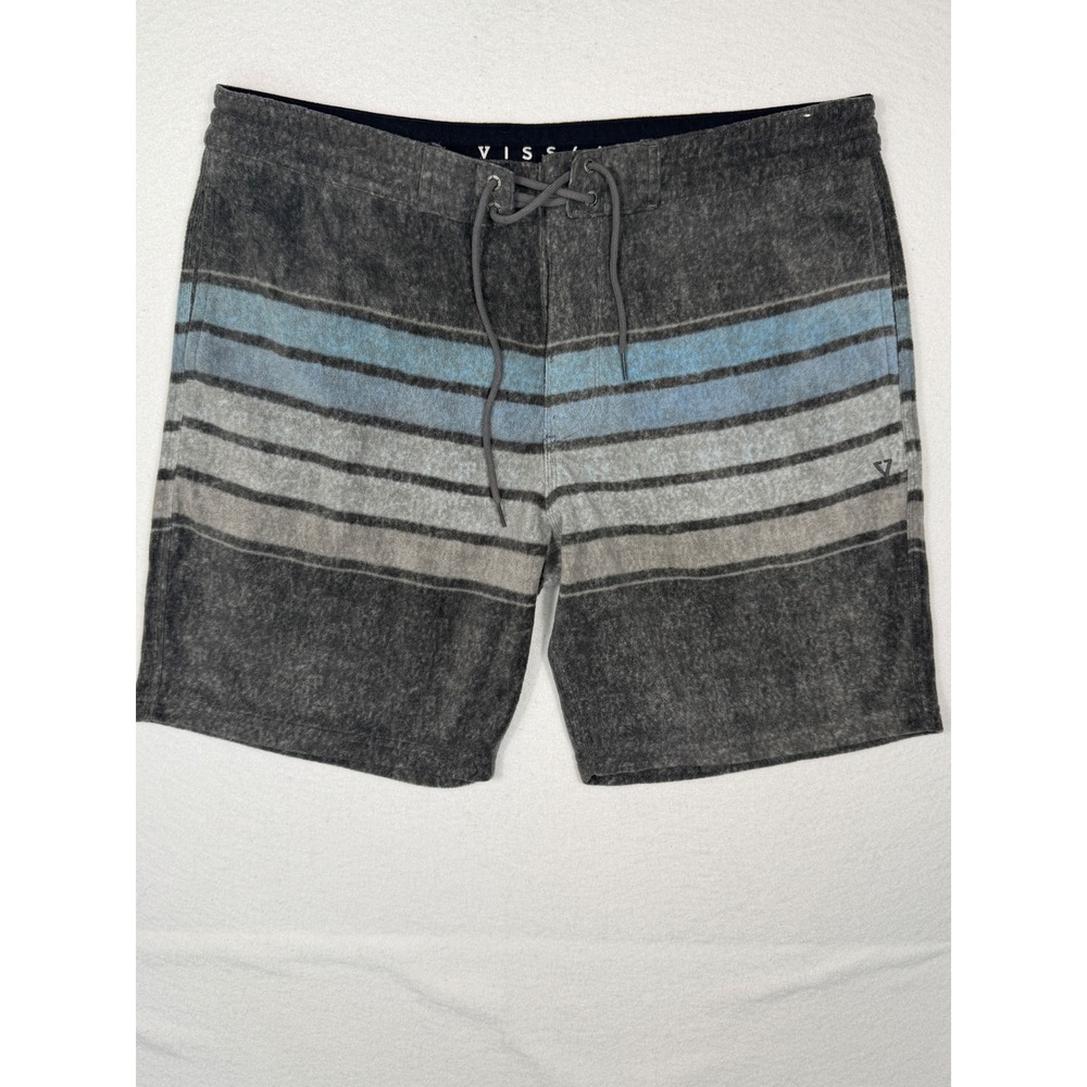 Vissla Board Shorts Mens XL Charcoal Blue Striped Upcycled Fleece M209RECO